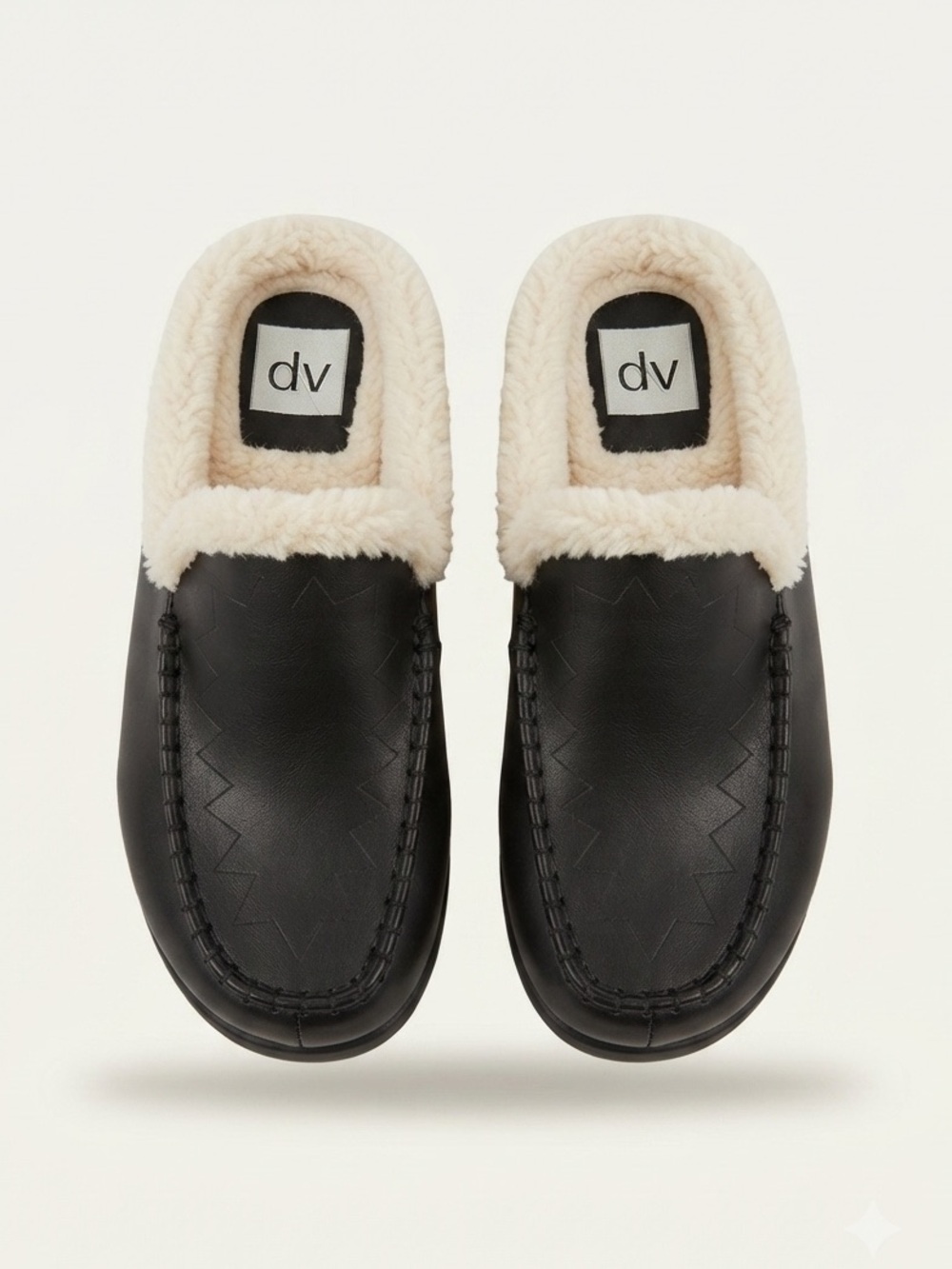 Dolce Vita Black Leather Clog Faux Shearling Lined Slip-On Slide Shoes Women's 6